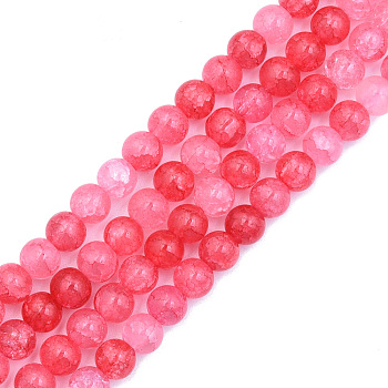 Crackle Glass Beads Strands, Dyed & Heated, Round, Crimson, 8x7mm, Hole: 1.8mm, about 104~107pcs/strand, 30.12 inch~30.91 inch(76.5~78.5cm)