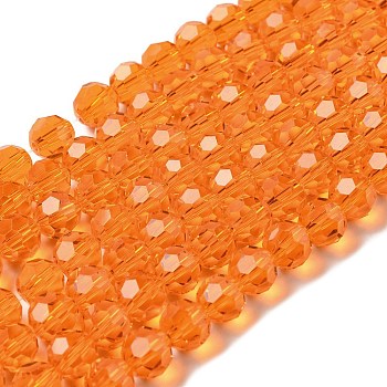 Transparent Glass Beads, Faceted(32 Facets), Round, Dark Orange, 8mm, Hole: 1mm, about 72pcs/strand, 20.67 inch(52.5cm)