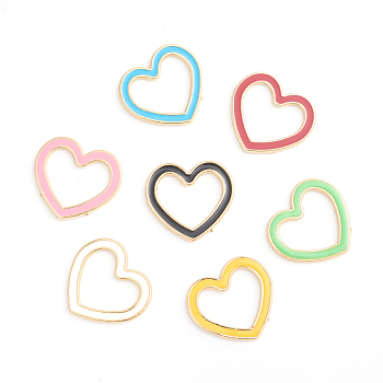 Alloy Linking Rings, with Enamel, Heart, Golden, Mixed Color, 16.5x18x1.5mm, Inner Diameter: 13x8.5mm