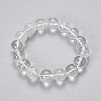 Natural Quartz Crystal Beaded Stretch Bracelets, Round, 2-1/8 inch(55mm), Bead: 10mm