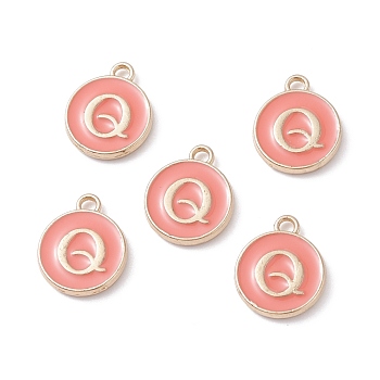 (Defective Closeout Sale Border damaged) Golden Plated Alloy Enamel Charms, Cadmium Free & Lead Free, Enamelled Sequins, Flat Round with Letter, Letter.Q, 14x12x2mm, Hole: 1.3mm