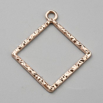 Alloy Open Back Bezel Pendants, for DIY UV Resin, Epoxy Resin, Rose Gold, Rhombus, 36x32x2mm, Hole: 2.8mm