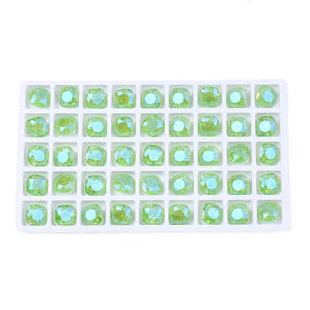 Glass Rhinestone Cabochons, Nail Art Decoration Accessories, Faceted, Square, Light Green, 10x10x5mm