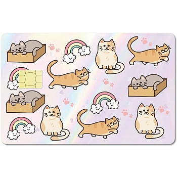PVC Plastic Waterproof Card Stickers, Self-adhesion Card Skin for Bank Card Decor, Rectangle, Cat Shape, 186.3x137.3mm