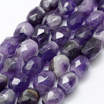 Natural Amethyst Beads Strands, Faceted, Column, 12~20x10~16mm, Hole: 1mm, about 21~23pcs/strand, 15.3 inch(39cm)