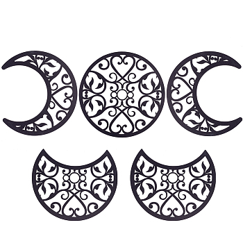Hollow Wood Wall Hanging Ornaments, Wall Decor Door Decoration, Moon Phase with Heart Pattern, Black, Moon: 200x165~200x5mm, 5pcs/set