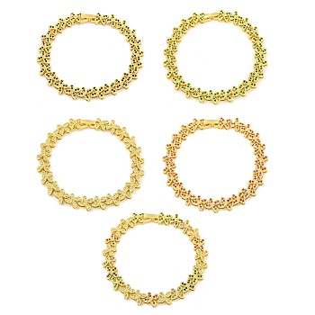 Rack Plating Brass Pave Cubic Zirconia Butterfly Link Bracelets for Women, Long-Lasting Plated, Real 18K Gold Plated, Mixed Color, 7-3/8 inch(18.6cm)