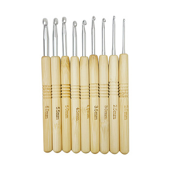 Aluminum Crochet Hooks Needles, with Bamboo Handle, for Braiding Crochet Sewing Tools, Blanched Almond, 135x10mm, Pin: 2~6mm, 9pcs/set