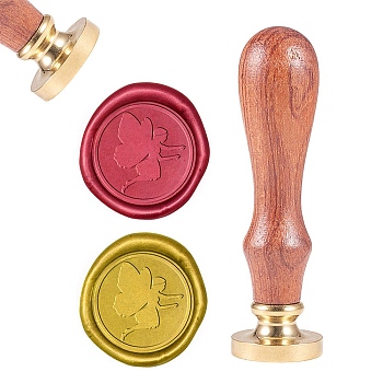 DIY Scrapbook, Brass Wax Seal Stamp and Wood Handle Sets, Fairy, Golden, 8.9x2.5cm, Stamps: 25x14.5mm