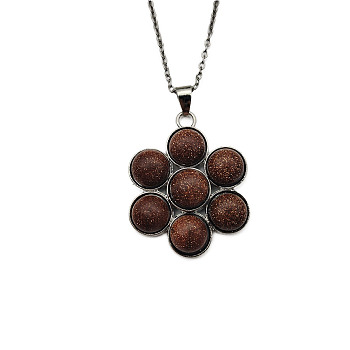 Synthetic Goldstone Flower Pendant Necklace