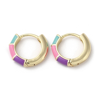 Brass Enamel Bamboo Hoop Earrings, Long-Lasting Plated, Lead Free & Cadmium Free, Real 18K Gold Plated, 16x17.5x3.5mm