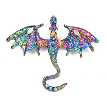 Dragon Alloy Rhinestone Lapel Pins for Backpack Clothes, Antique Silver, Colorful, 57.5x69.5mm