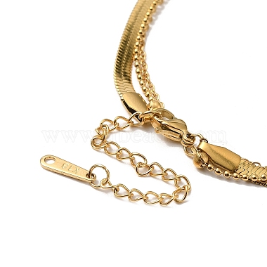 304 Stinless Steel Herringbone & Curb Chains 3 Layered Necklaces(NJEW-H024-02G)-3