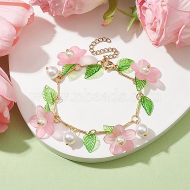 Acrylic Flower & Glass Pearl Charm Bracelets(BJEW-JB10054-02)-2