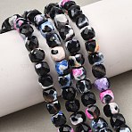 Natural Fire Crackle Agate Beads Strands, Faceted, Cube, Dyed & Heated, Mixed Color, 7x7x7mm, Hole: 0.8mm, about 58pcs/strand, 15.47''(39.3cm)(G-H078-C49-6mm-06)