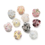 Polymer Clay Rhinestone Beads, Flower, with Resin, Mixed Color, 23.5x21.5mm, Hole: 2.5mm(RESI-D015-02)