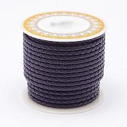 Braided Cowhide Leather Cord, Leather Rope String for Bracelets, Indigo, 3mm, about 8.74 yards(8m)/roll(NWIR-N005-01S-3mm)