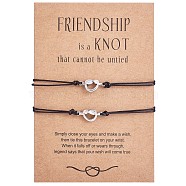 2Pc 2 Style 430 Stainless Steel Knot Heart Link Bracelets Set, Match Couple Adjustable Bracelets for Best Friends Couple Family, Stainless Steel Color, 7-1/8 inch(18cm), 1Pc/style(JB718A)