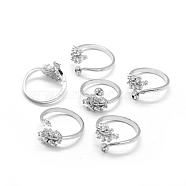 Brass Finger Ring Components, with Cubic Zirconia, For Half Drilled Beads, Adjustable, Clear, Platinum, 17.5mm(KK-L184-48P)