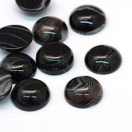 Dyed Natural Striped Agate/Banded Agate Cabochons, Half Round/Dome, Black, 16x6~7mm(G-R348-16mm-02)