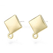 Alloy Stud Earring Findings, with Loop and Steel Pin, Rhombus with Plastic Protective Sleeve, Light Gold, 14x11.5mm, Hole: 1.4mm, Pin: 0.7mm, Side Length: 8.5mm(PALLOY-T064-61LG-RS)