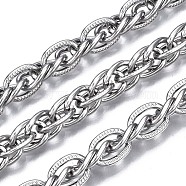 304 Stainless Steel Rope Chains, with Spool, Unwelded, Oval, Stainless Steel Color, 11x8x1.5mm, about 32.8 Feet(10m)/roll(CHS-T003-30B-P)