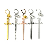 Alloy Sword Big Pendant Decorations, with Iron Bell and Leverback Earring Findings, Mixed Color, 77mm(HJEW-JM01547)