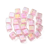 UV Plating Transparent Acrylic European Beads, Large Hole Beads, Cube, Pink, 13.5x13.5x13.5mm, Hole: 4mm(OACR-F004-10F)