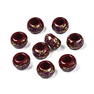 Flower Printed Opaque Acrylic Rondelle Beads, Large Hole Beads, Dark Red, 15x9mm, Hole: 7mm(SACR-S305-27-F03)