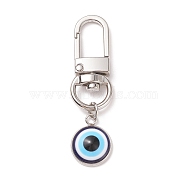 Resin Evil Eye Pendant Decorations, with Alloy Swivel Clasps, Clip-on Charms, for Keychain, Purse, Backpack Ornament, Stitch Marker, Platinum, 50mm(HJEW-JM00725-01)