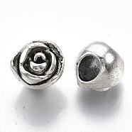 Tibetan Style Alloy European Beads, Large Hole Beads, Cadmium Free & Lead Free, Rose Flower, Antique Silver, 10x11x10.5mm, Hole: 5mm(X-TIBE-S320-092AS-LF)