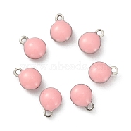 304 Stainless Steel Enamel Charms, Enamelled Sequins, Flat Round, Stainless Steel Color, Pearl Pink, 6.5x4.5x2.5mm, Hole: 0.8mm(STAS-O122-A-07P)