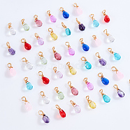 12Pcs 12 Color Glass Charms, with Light Gold Copper Wire Wrapped Findings, Teardrop Charms, Mixed Color, 13x6x5mm, Hole: 2.5mm, 1Pc/color(PALLOY-AB00038)