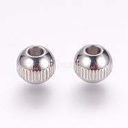 201 Stainless Steel Beads, Round with Vertical Stripes, Stainless Steel Color, 6x5mm, Hole: 2.5mm(STAS-G133-05P)