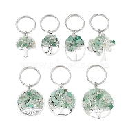 Natural Green Aventurine Chip & Alloy Tree of Life Pendant Keychain, with Iron Split Key Rings, 5.9~6.8cm(KEYC-JKC00648-02)