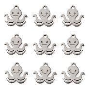 304 Stainless Steel Charms, Octopus, Stainless Steel Color, 9x10x1mm, Hole: 1mm(STAS-CJC0008-06P)