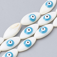 Freshwater Shell Beads, with Evil Eye, Horse Eye, Deep Sky Blue, 17x7.5x5mm, Hole: 1mm(SHEL-Q020-10A)