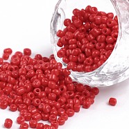 Baking Paint Glass Seed Beads, Red, 8/0, 3mm, Hole: 1mm, about 1111pcs/50g, 50g/bag, 18bags/2pounds(SEED-US0003-3mm-K20)
