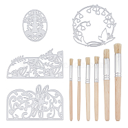 PandaHall Elite Carbon Steel Cutting Dies Stencils, with Poplar Wood Brush, for DIY Scrapbooking/Photo Album, Decorative Embossing DIY Paper Card, Rabbit, Butterfly, Dragonfly, Oval Lace, Matte Platinum Color, 73x57mm, 1pc(DIY-PH0003-12)