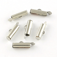 Iron Slide On End Clasp Tubes, Cadmium Free & Lead Free, Slider End Caps, Platinum, 5.5x40x4mm, Hole: 1mm, 3.2mm inner diameter(X-IFIN-R212-4.0cm-P)
