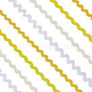4 Strands 4 Colors Polyester Wave Bending Fringe Trim, Sewing Ribbon, for Cloth Dress DIY Making Decorate, Yellow,  3/16 inch~3/8 inch(5~8.5mm), about 11~12.5m/strand, 1 Stand/color(OCOR-GF0002-43A)