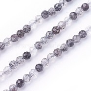 Natural Black Rutilated Quartz Beads Strands, Faceted, Round, Black, 3~3.5mm, Hole: 0.5mm, about 115~130pcs/strand, 14.5~16.1 inch(37~41cm)(G-F619-10B-3mm)