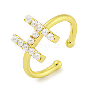 Rack Plating Brass Open Cuff Rings for Women, with ABS Imitation Pearl, Cadmium Free & Lead Free, Long-Lasting Plated, Letter, Letter H, Inner Diameter: 17mm, Letter H: 11x8.5mm(RJEW-F162-01G-H)