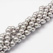 Shell Pearl Beads Strands, Grade A, Round, Gray, 8mm, Hole: 1mm, about 47pcs/strand, 15.5 inch(BSHE-L026-05-8mm)
