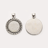 Tibetan Style Alloy Flat Round Pendant Cabochon Settings, Cadmium Free & Lead Free, Antique Silver, Tray: 20mm, 37x28x2mm, Hole: 5x7mm, about 200pcs/kg(PALLOY-J494-20AS)