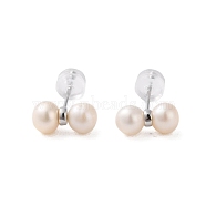 925 Sterling Silver Studs Earring, with Natural Pearl, Platinum, 12x5.5mm(EJEW-H002-13P)