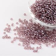 Round Glass Seed Beads, Trans. Colours Lustered, Rosy Brown, Size: about 3mm in diameter, hole: 1mm, about 1097pcs/50g(X-SEED-A006-3mm-116)