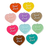 Acrylic Pendants, Heart with word good luck, Mixed Color, 28x31x2mm, Hole: 2mm(OACR-E023-02)