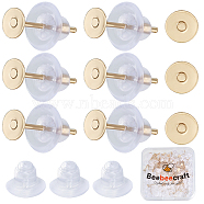 200Pcs 304 Stainless Steel Stud Earring Findings, Flat Round Earring Settings, with 200Pcs Plastic Ear Nuts, Real 18K Gold Plated, 12x4mm, Pin: 0.8mm(STAS-BBC0003-26)