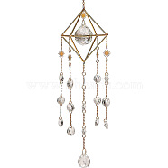 Glass Round Pendant Decoration, Hanging Suncatchers, with Metal Findings and Octagon Link, for Home Window Decoration, Golden, 500mm(PW-WG12254-01)